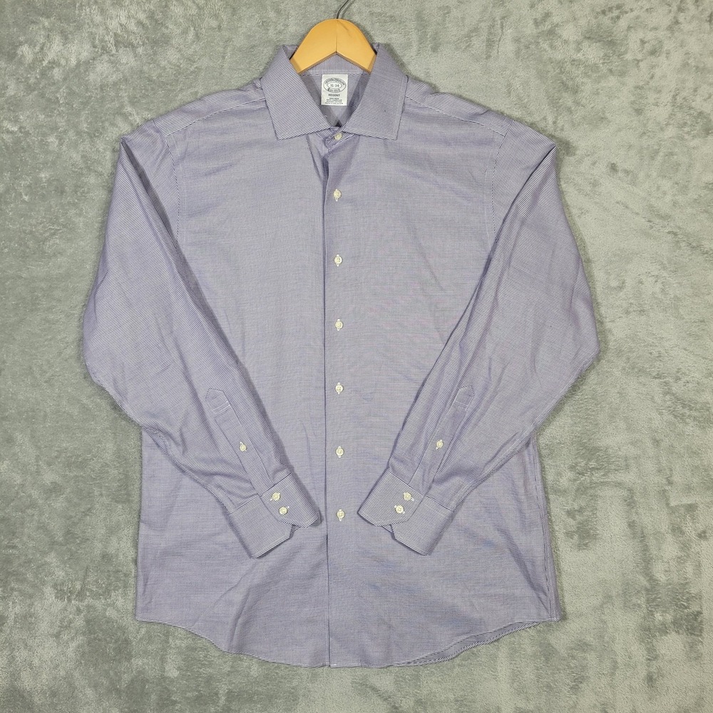 Brooks Brothers Shirt Mens 16-34 Purple Micro Houndstooth Regent Non Iron Cotton